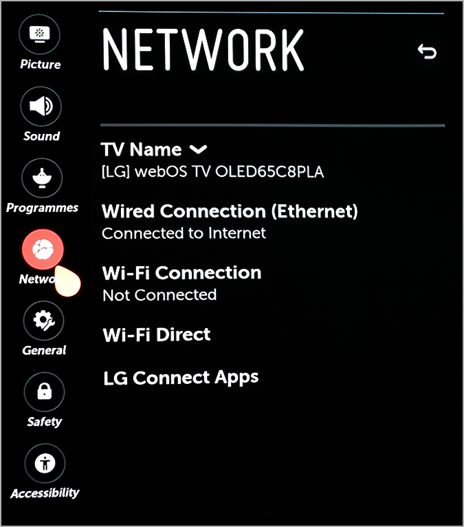 Find the Network IP Address of LG OLED TV Picture