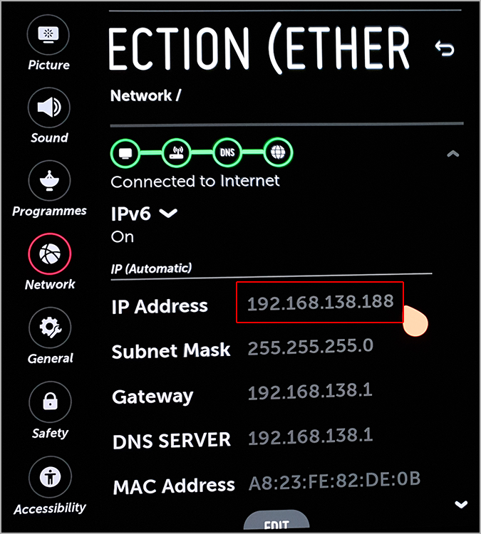 Find the Network IP Address of LG OLED TV Picture