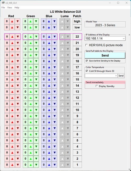 LG White Balance GUI software